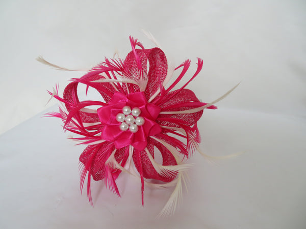 Cerise Pink and Ivory Mini Lily Fascinator