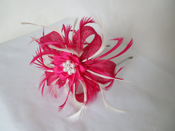 Cerise Pink and Ivory Mini Lily Fascinator