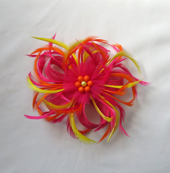 Cerise Pink Yellow and Orange Mini Lily Fascinator