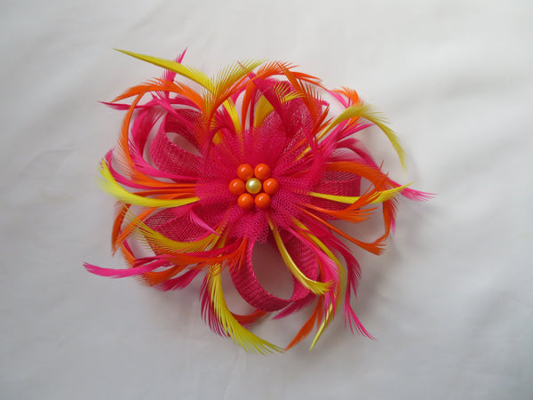 Cerise Pink Yellow and Orange Mini Lily Fascinator