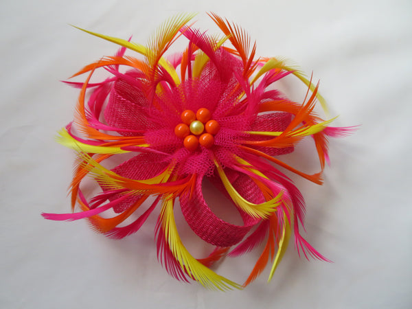 Cerise Pink Yellow and Orange Mini Lily Fascinator