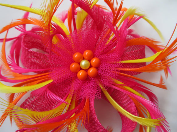 Cerise Pink Yellow and Orange Mini Lily Fascinator