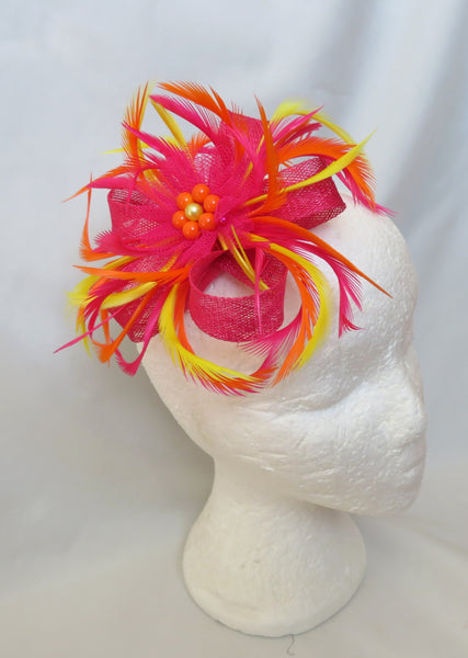 Cerise Pink Yellow and Orange Mini Lily Fascinator