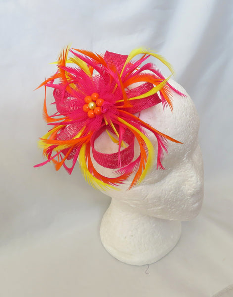 Cerise Pink Yellow and Orange Mini Lily Fascinator