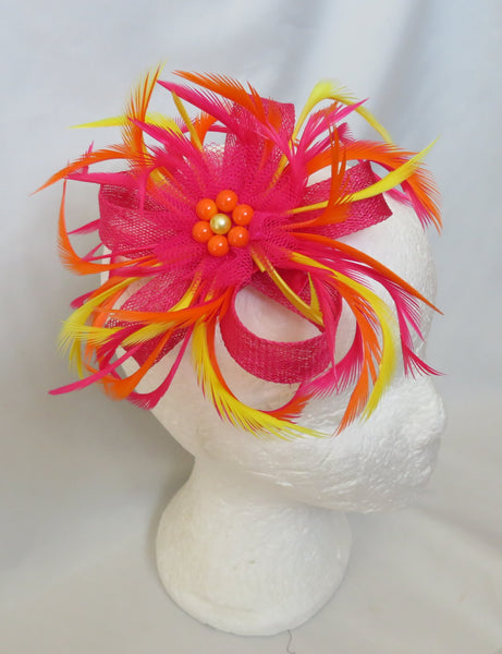 Cerise Pink Yellow and Orange Mini Lily Fascinator