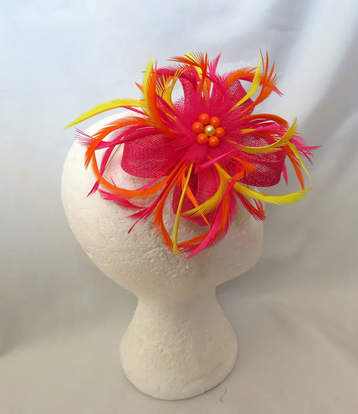 Cerise Pink Yellow and Orange Mini Lily Fascinator