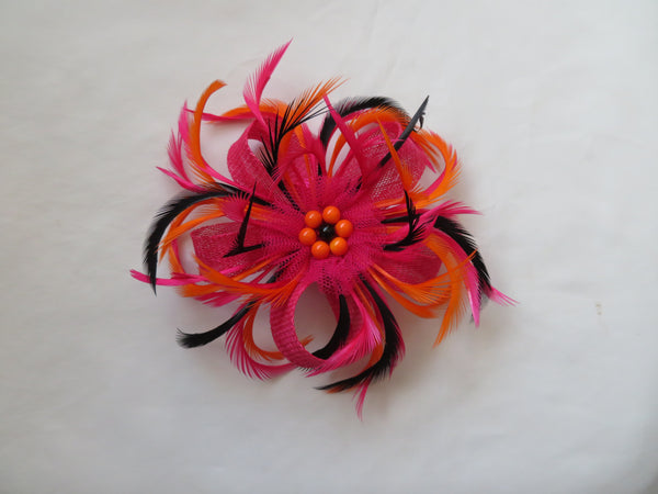 Cerise Pink Black and Orange Mini Lily Fascinator