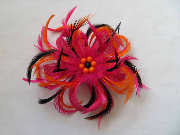 Cerise Pink Black and Orange Mini Lily Fascinator