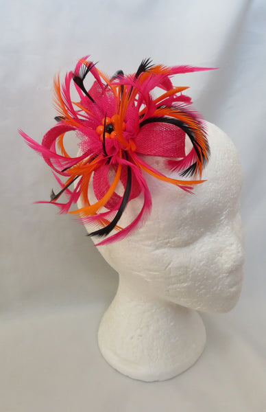 Cerise Pink Black and Orange Mini Lily Fascinator