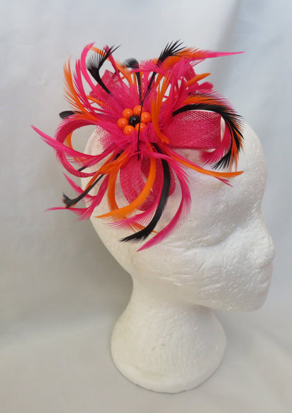 Cerise Pink Black and Orange Mini Lily Fascinator