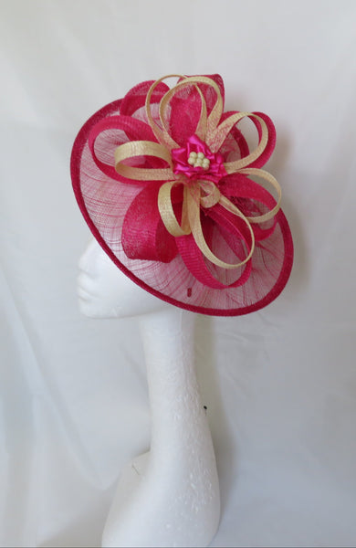 raspberry pink and lemon saucer fascinator hat