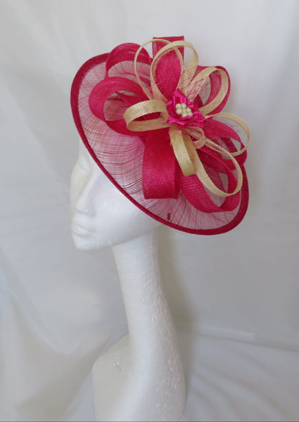cerise and yellow wedding hat
