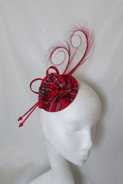 Red Royal Stewart Tartan Tamara Fascinator