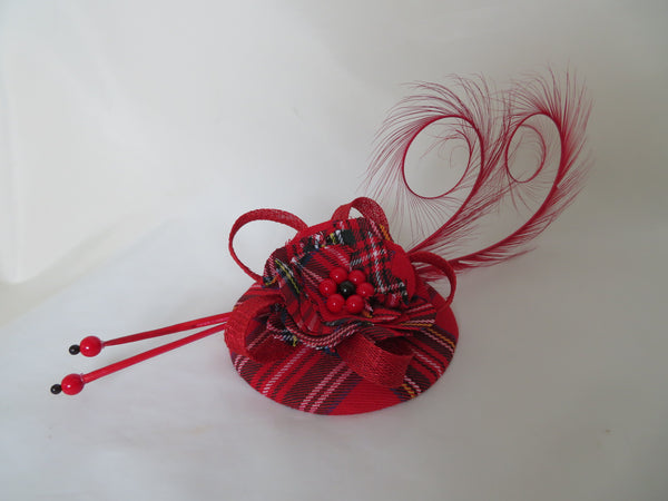 Red Royal Stewart Tartan Tamara Fascinator