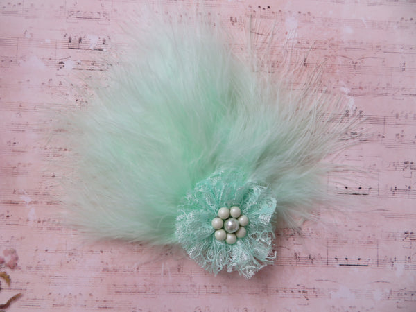 Mint Green Downy Blossom Hair Clip