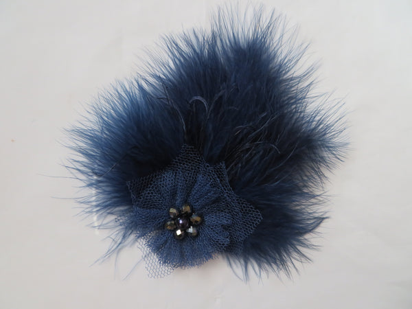 Navy Blue Downy Blossom Hair Clip