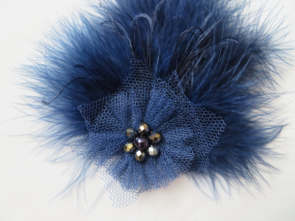 Navy Blue Downy Blossom Hair Clip