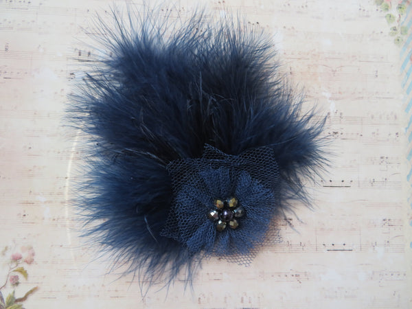 Navy Blue Downy Blossom Hair Clip