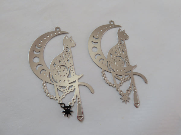 Filigree Cat and Moon Pendant