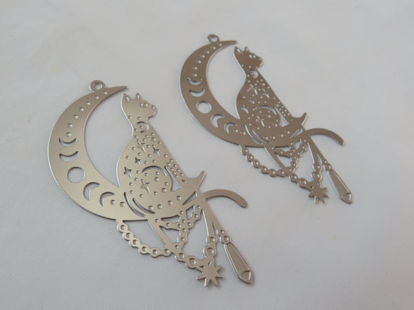 Filigree Cat and Moon Pendant