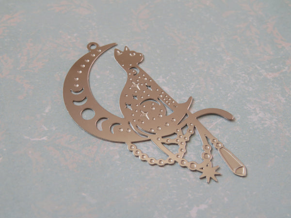 Filigree Cat and Moon Pendant