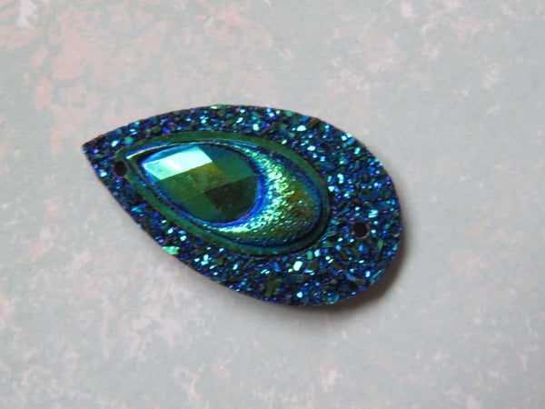 Resin Sparkly Glitter Peacock Sew On Cabochons x 5