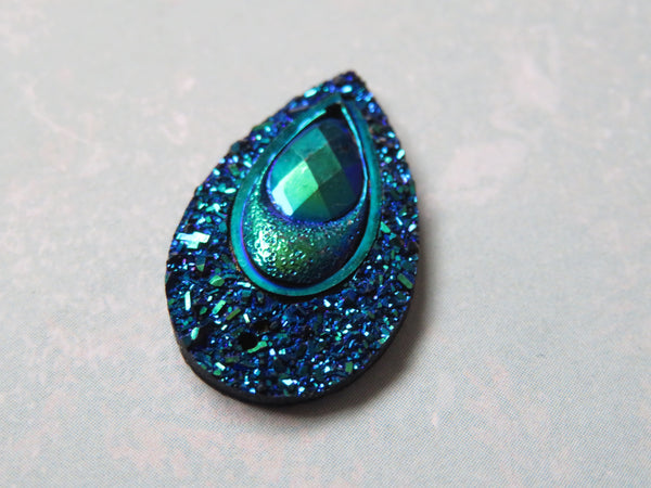 Resin Sparkly Glitter Peacock Sew On Cabochons x 5
