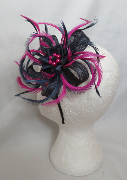Navy and Magenta Pink Mini Lily Fascinator