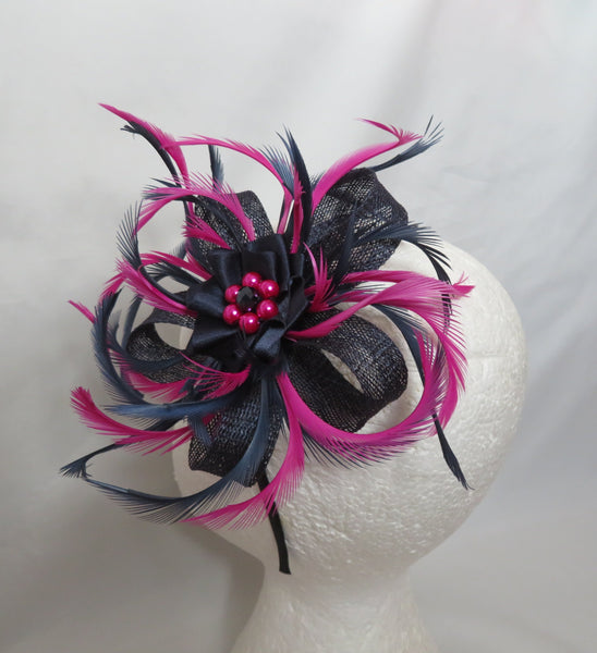 Navy and Magenta Pink Mini Lily Fascinator