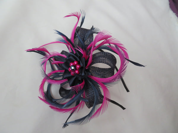 Navy and Magenta Pink Mini Lily Fascinator