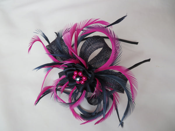 Navy and Magenta Pink Mini Lily Fascinator