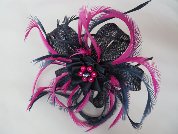 Navy and Magenta Pink Mini Lily Fascinator