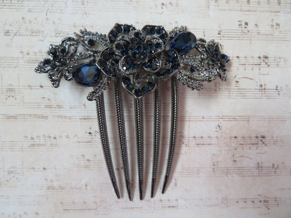 Midnight Bloom Jewelled Claw Comb