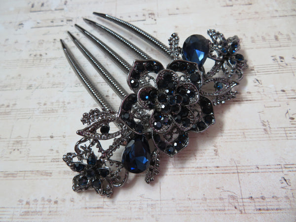 Midnight Bloom Jewelled Claw Comb