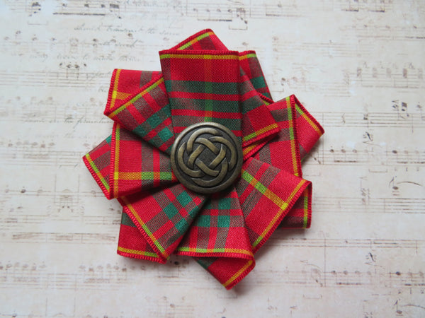Wide Tartan Ribbon Ruffle Brooch or Hair Clip