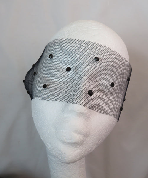 black gothic sheer masquerade mask veil with rhinestones