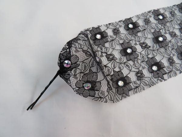 Black Lace Crystal Mask Veil