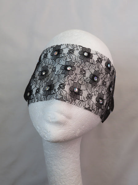 black soft lace with rhinestone mask veil for masquerade