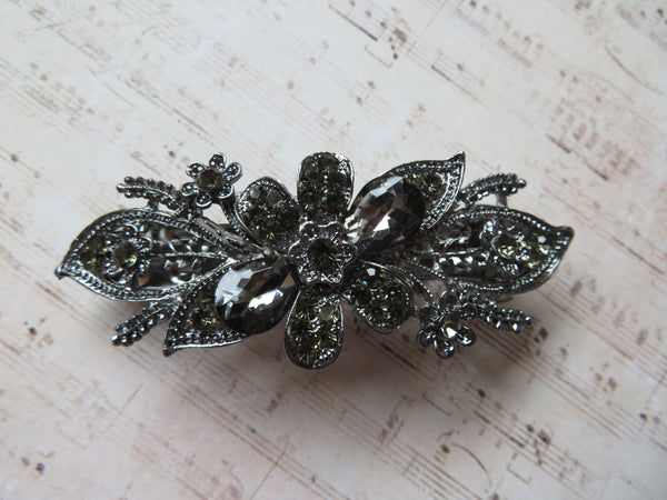 Midnight Bloom Grey Jewelled Clip