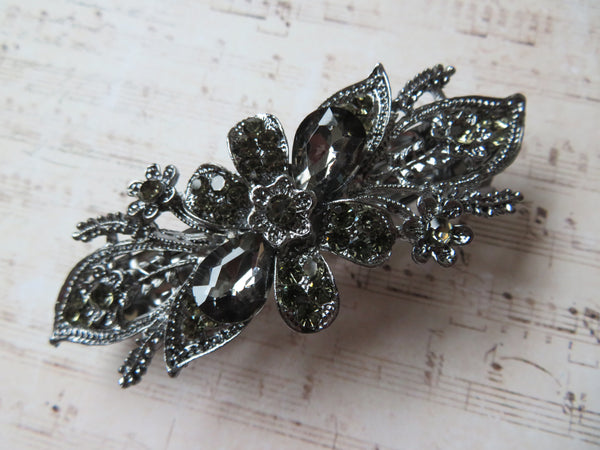 Midnight Bloom Grey Jewelled Clip
