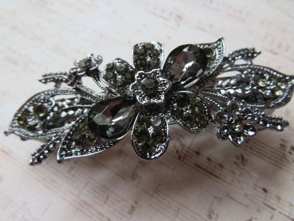 Midnight Bloom Grey Jewelled Clip