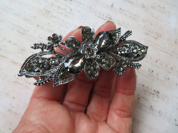 Midnight Bloom Grey Jewelled Clip