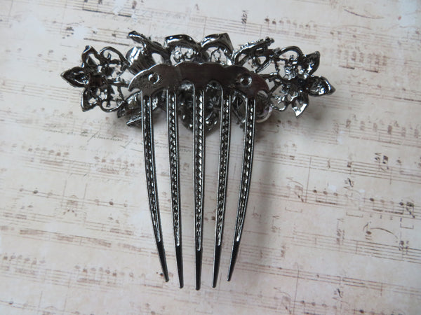 Midnight Bloom Grey Jewelled Claw Comb