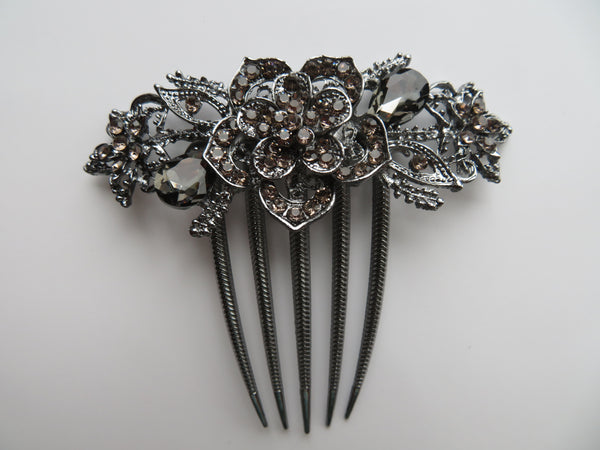 Midnight Bloom Grey Jewelled Claw Comb