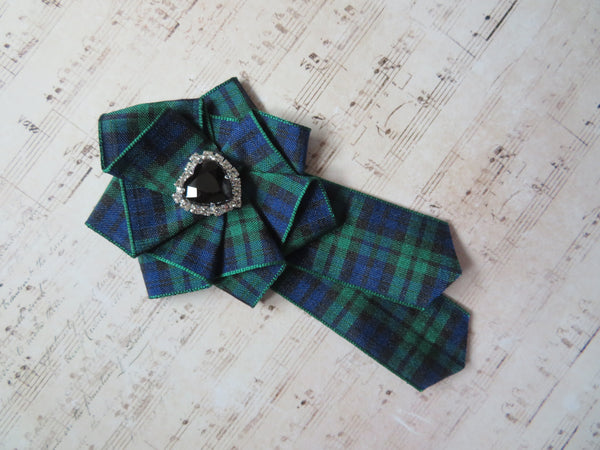 Black Watch Heart Tartan Brooch