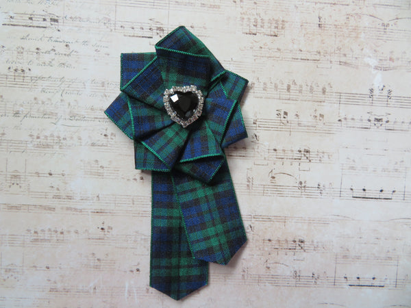 Black Watch Heart Tartan Brooch