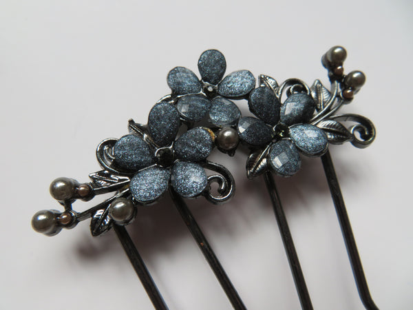 Deco Bloom Blue Floral Comb