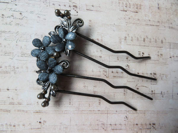 Deco Bloom Blue Floral Comb
