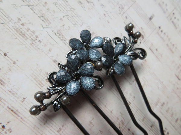 Deco Bloom Blue Floral Comb
