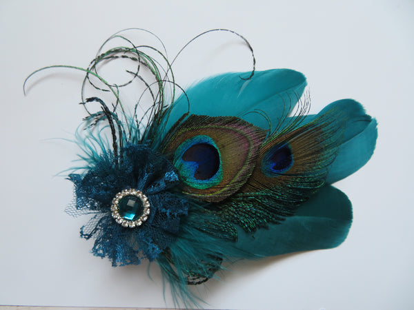 Teal Green Feather Whisper Hair Clip